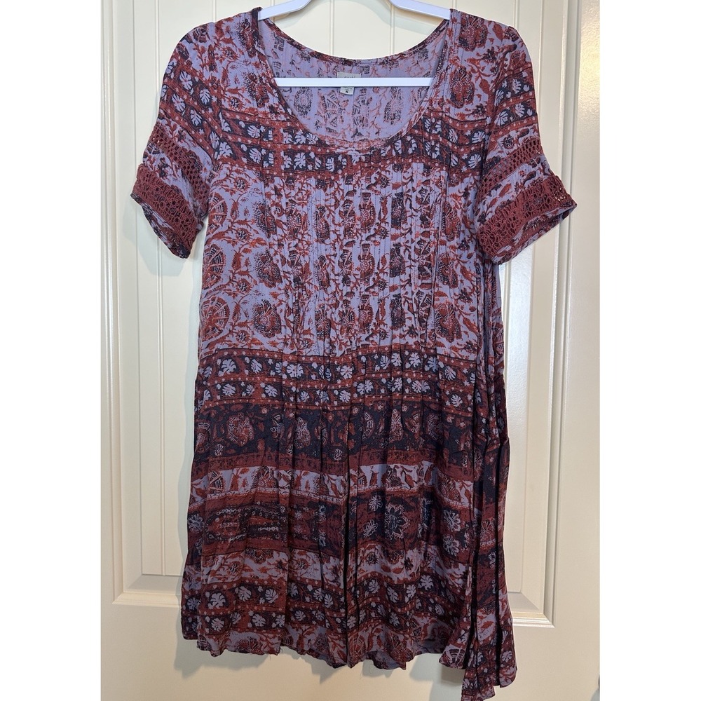 Urban Outfitters Ecote rayon viscose pinktuck pleated relaxed dress sz S boho‎